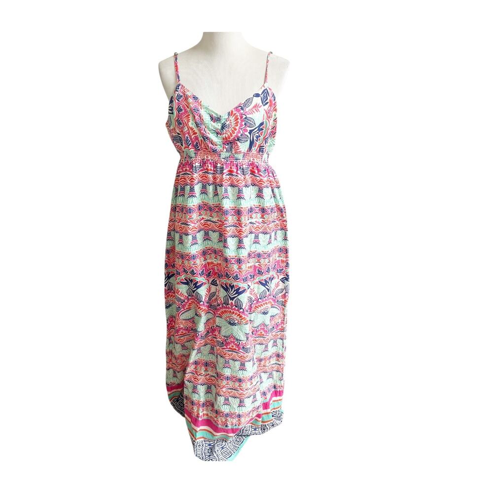 Aeropostale Maxi Dress Womens XL Multi Aztec Smocked Spaghetti Strap Bohemian